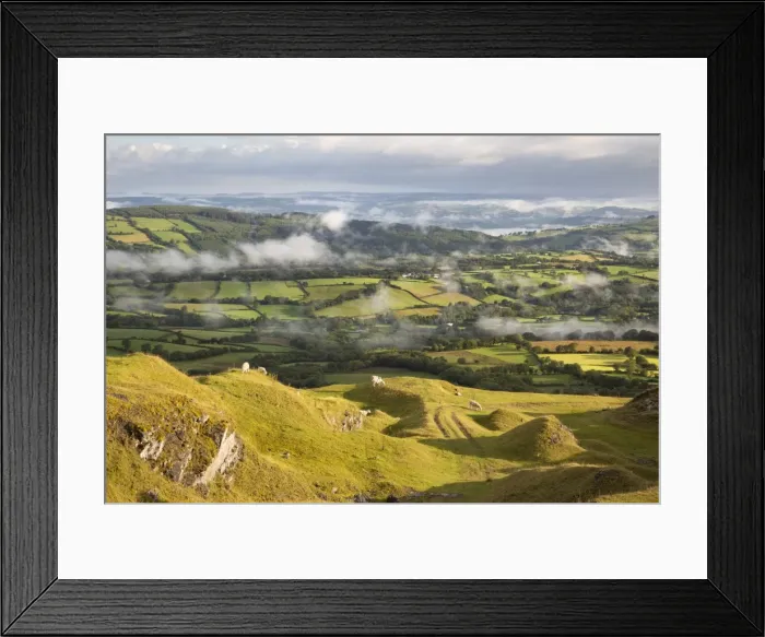 Framed Print : Misty farmland from Black Mountain, Capel Gwynfe, Brecon Beacons National Park, Carmarthenshire Framed Print : Misty farmland from Black Mountain, Capel Gwynfe, Brecon Beacons National Park, Carmarthenshire