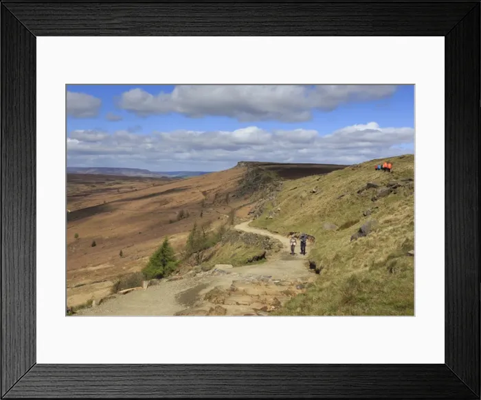 Framed Print : Walkers, Stanage Edge, on a fine spring day, near Hathersage, Peak District National Park Framed Print : Walkers, Stanage Edge, on a fine spring day, near Hathersage, Peak District National Park