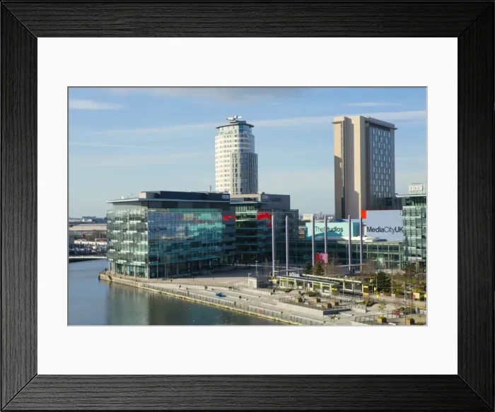 Framed Print : MediaCityUK, the BBC headquarters on the banks of the Manchester Ship Canal in Salford and Trafford Framed Print : MediaCityUK, the BBC headquarters on the banks of the Manchester Ship Canal in Salford and Trafford