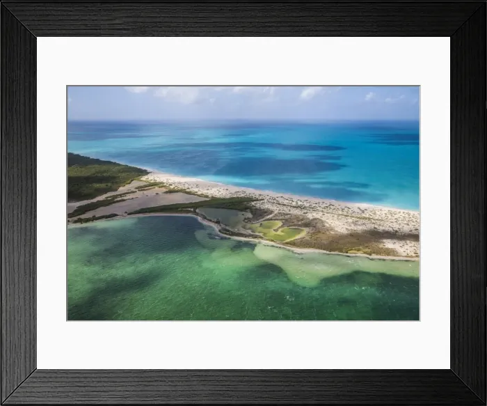 Framed Print : Aerial view of a corner of Barbuda, the Frigate Bird Sanctuary touches a thin strip Framed Print : Aerial view of a corner of Barbuda, the Frigate Bird Sanctuary touches a thin strip