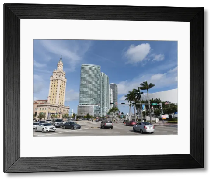 Framed Print : Freedom Tower and modern buildings along Biscayne road, Downtown, Miami, Florida