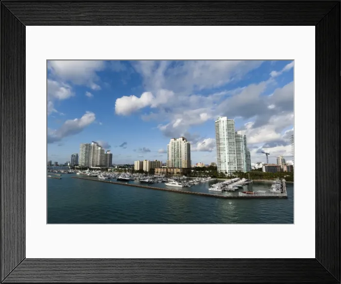 Framed Print : Skyscrapers and marina, South Beach, Miami Beach, Florida, United States of America