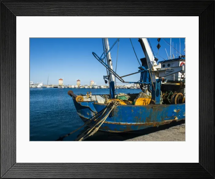 Framed Print : Fishing boat in the habour of the city of Rhodes, Rhodes, Dodecanese Islands, Greek Islands Framed Print : Fishing boat in the habour of the city of Rhodes, Rhodes, Dodecanese Islands, Greek Islands