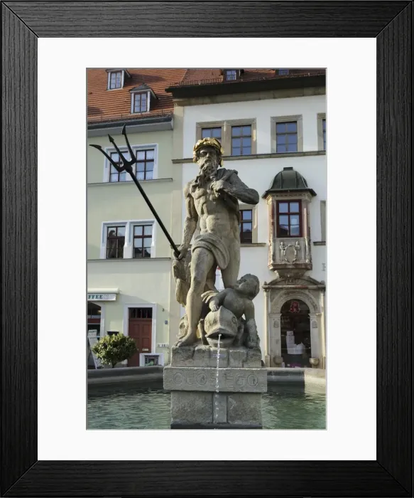 Framed Print : The Neptune Fountain on the cobbled Market Place (Marktplatz) in Weimar, Thuringia Framed Print : The Neptune Fountain on the cobbled Market Place (Marktplatz) in Weimar, Thuringia