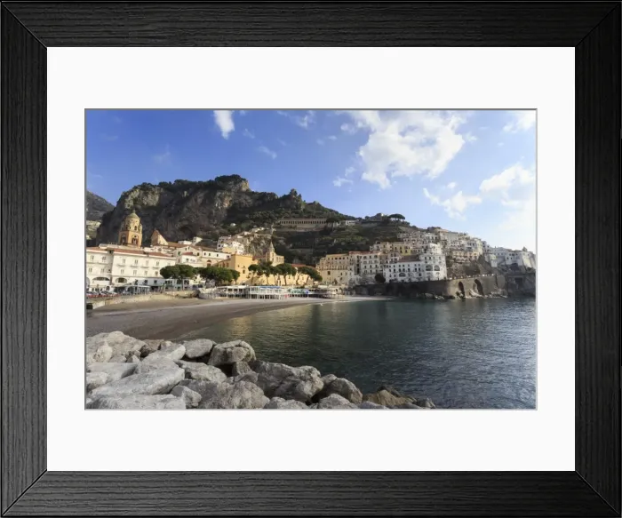Framed Print : Amalfi, view towards beach and hills, Costiera Amalfitana (Amalfi Coast), UNESCO Framed Print : Amalfi, view towards beach and hills, Costiera Amalfitana (Amalfi Coast), UNESCO