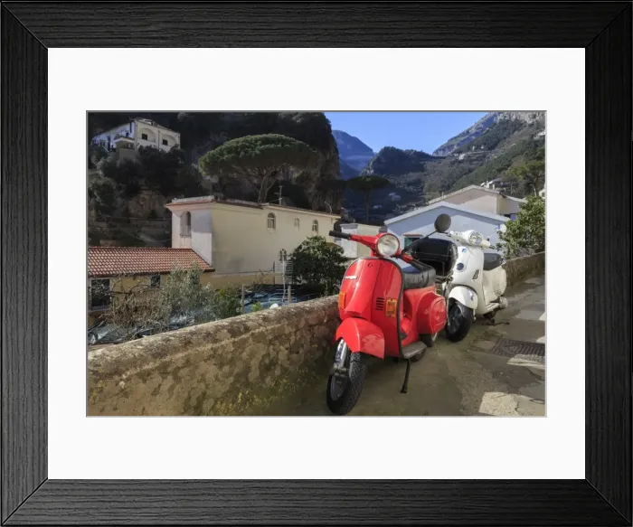 Framed Print : Mopeds parked on a narrow street, Amalfi, Costiera Amalfitana (Amalfi Coast), UNESCO Framed Print : Mopeds parked on a narrow street, Amalfi, Costiera Amalfitana (Amalfi Coast), UNESCO