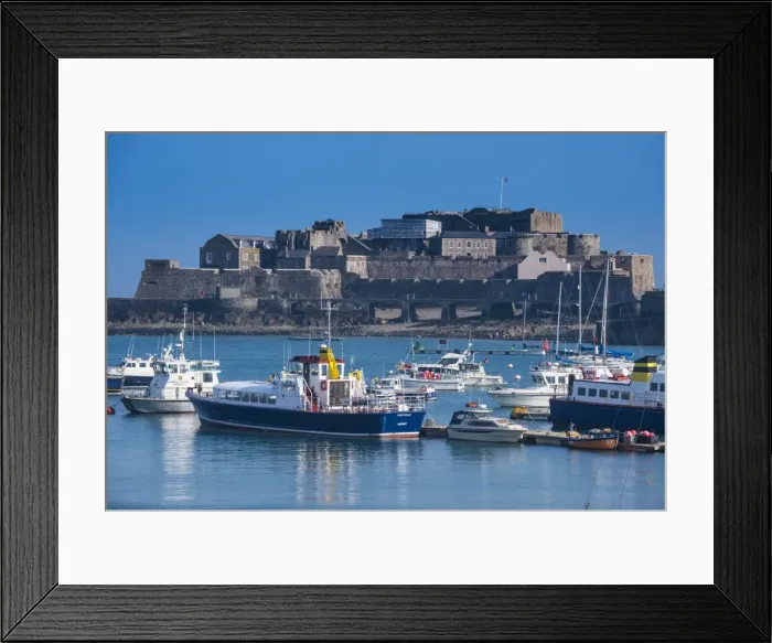Framed Print : Fishing boats below Cornet castle, Saint Peter Port, Guernsey, Channel Islands, United Kingdom Framed Print : Fishing boats below Cornet castle, Saint Peter Port, Guernsey, Channel Islands, United Kingdom