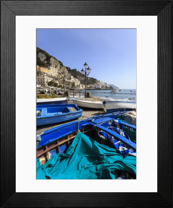 Framed Print : Fishing boats on shore, Amalfi waterfront, Costiera Amalfitana (Amalfi Coast), UNESCO Framed Print : Fishing boats on shore, Amalfi waterfront, Costiera Amalfitana (Amalfi Coast), UNESCO
