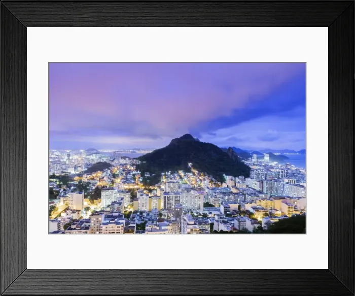 Framed Print : Twilight, illuminated view of Copacabana, the Morro de Sao Joao, Botafogo Framed Print : Twilight, illuminated view of Copacabana, the Morro de Sao Joao, Botafogo