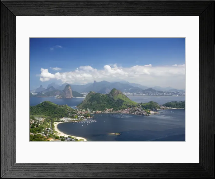 Framed Print : View of Rio, the Serra da Carioca mountains and Sugar Loaf with Charitas and Sao Framed Print : View of Rio, the Serra da Carioca mountains and Sugar Loaf with Charitas and Sao