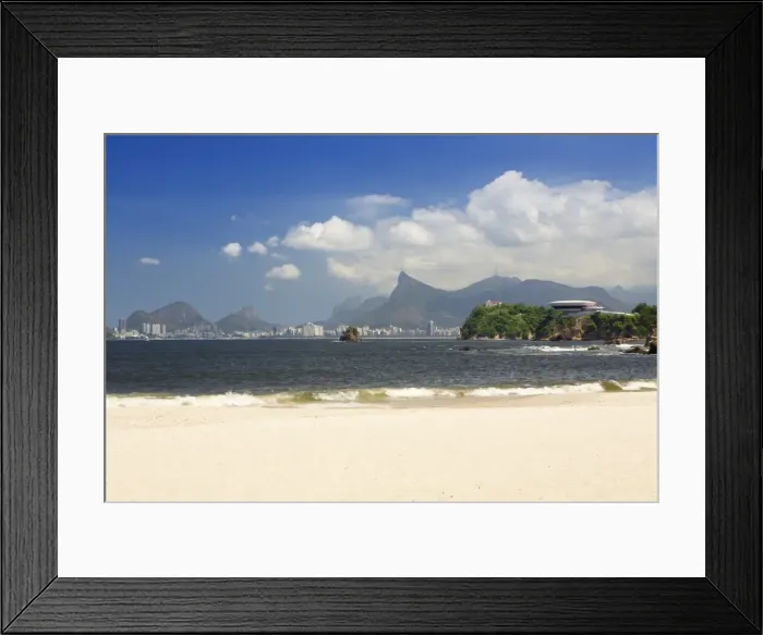 Framed Print : Icarai beach in Niteroi with Oscar Niemeyers MAC (Contemporary Art Museum) in the foreground Framed Print : Icarai beach in Niteroi with Oscar Niemeyers MAC (Contemporary Art Museum) in the foreground