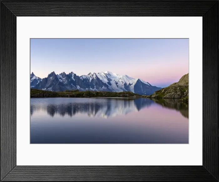 Framed Print : Mont Blanc reflected during twilight in Lac des Cheserys, Haute Savoie, French Alps Framed Print : Mont Blanc reflected during twilight in Lac des Cheserys, Haute Savoie, French Alps