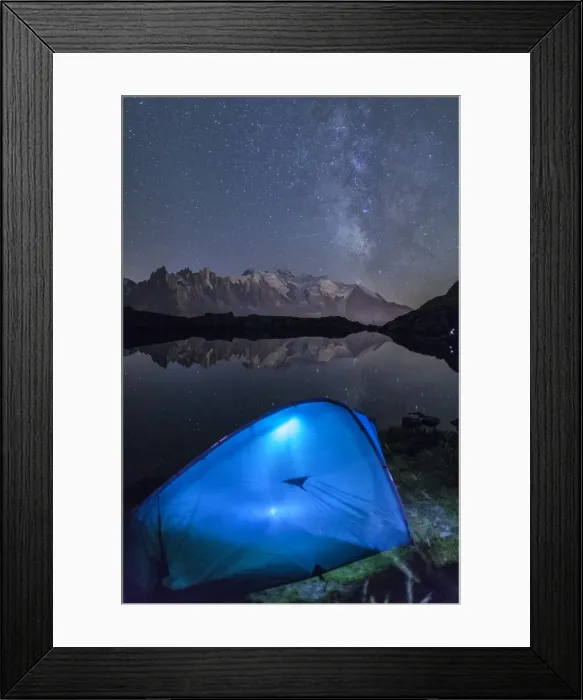 Framed Print : Camping with a tent under the Milky Way at Lac des Cheserys, looking at Mont Blanc Framed Print : Camping with a tent under the Milky Way at Lac des Cheserys, looking at Mont Blanc