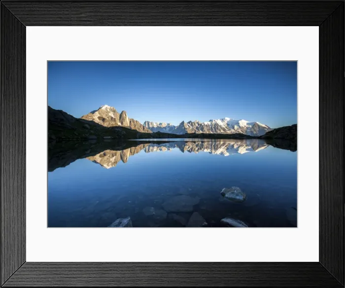 Framed Print : Panorama from Lac des Cheserys, a great terrace from which to admire Mont Blanc range Framed Print : Panorama from Lac des Cheserys, a great terrace from which to admire Mont Blanc range