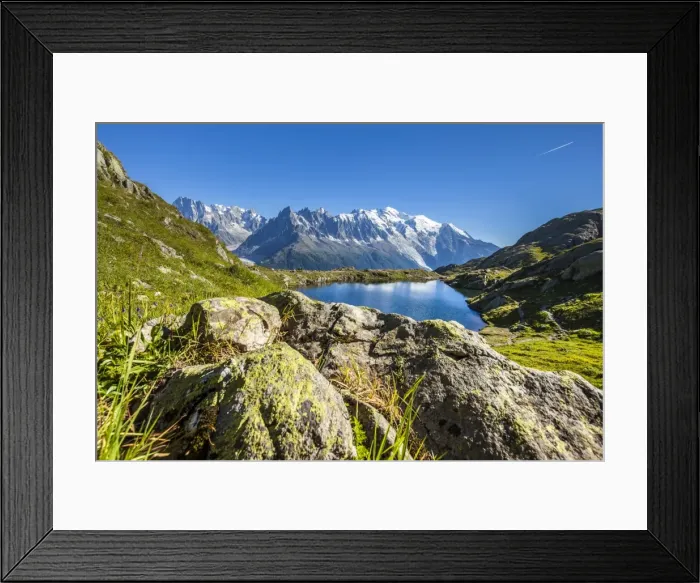Framed Print : Mont Blanc range seen from Lac des Cheserys, Aiguille Vert, Haute Savoie, French Alps Framed Print : Mont Blanc range seen from Lac des Cheserys, Aiguille Vert, Haute Savoie, French Alps