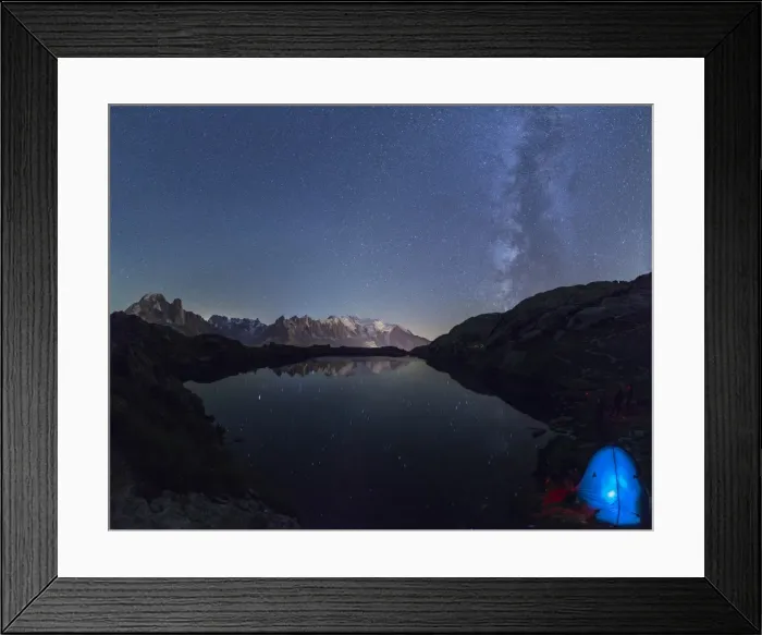 Framed Print : Camping under the stars at Lac des Cheserys, with the range of Mont Blanc in the background Framed Print : Camping under the stars at Lac des Cheserys, with the range of Mont Blanc in the background
