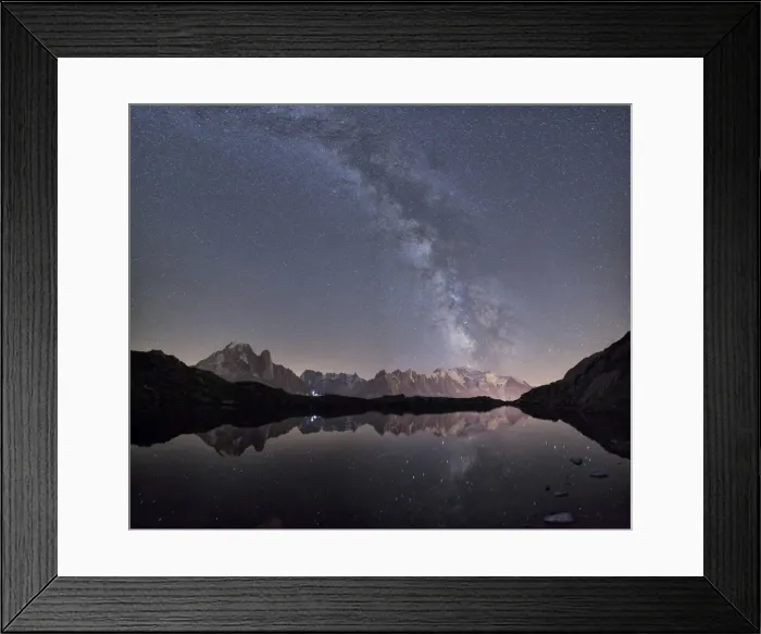 Framed Print : Starry sky over Mont Blanc range seen from Lac des Cheserys, Haute Savoie. French Alps