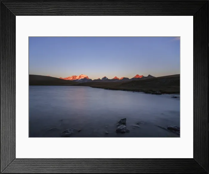 Framed Print : Sunset on Rossett Lake at an altitude of 2709 meters. Gran Paradiso National Park Framed Print : Sunset on Rossett Lake at an altitude of 2709 meters. Gran Paradiso National Park