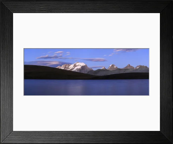 Framed Print : Panorama of the Gran Paradiso range at sunset from Lake Rossett, Colle del Nivolet Framed Print : Panorama of the Gran Paradiso range at sunset from Lake Rossett, Colle del Nivolet