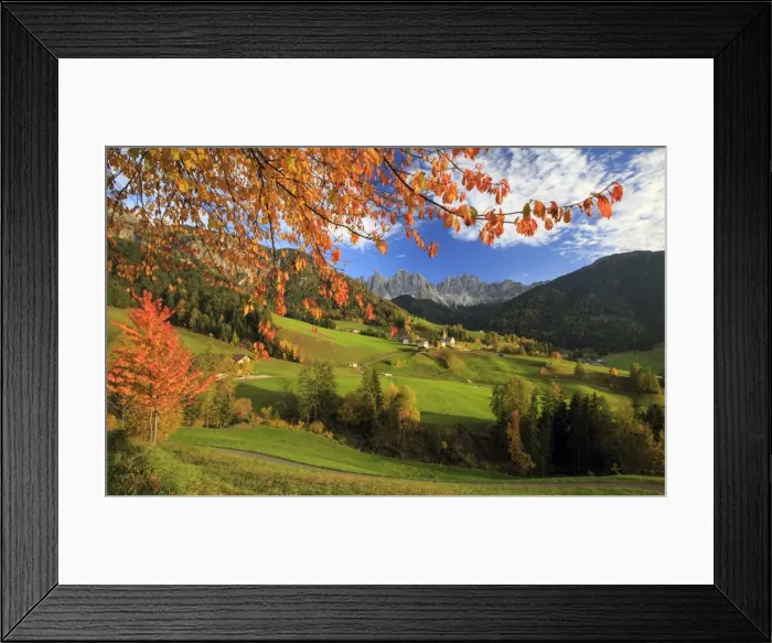 Framed Print : Beautiful landscape of the Val di Funes where the main landmark is the Odle / Geisler Dolomite Massif, South Tyrol, Italy, Europe Framed Print : Beautiful landscape of the Val di Funes where the main landmark is the Odle / Geisler Dolomite Massif, South Tyrol, Italy, Europe