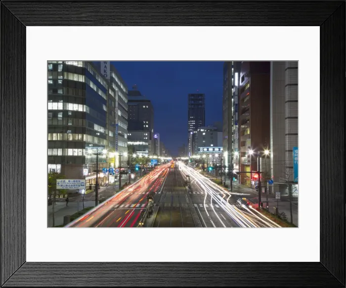 Framed Print : Downtown street at dusk, Hiroshima, Hiroshima Prefecture, Japan, Asia Framed Print : Downtown street at dusk, Hiroshima, Hiroshima Prefecture, Japan, Asia