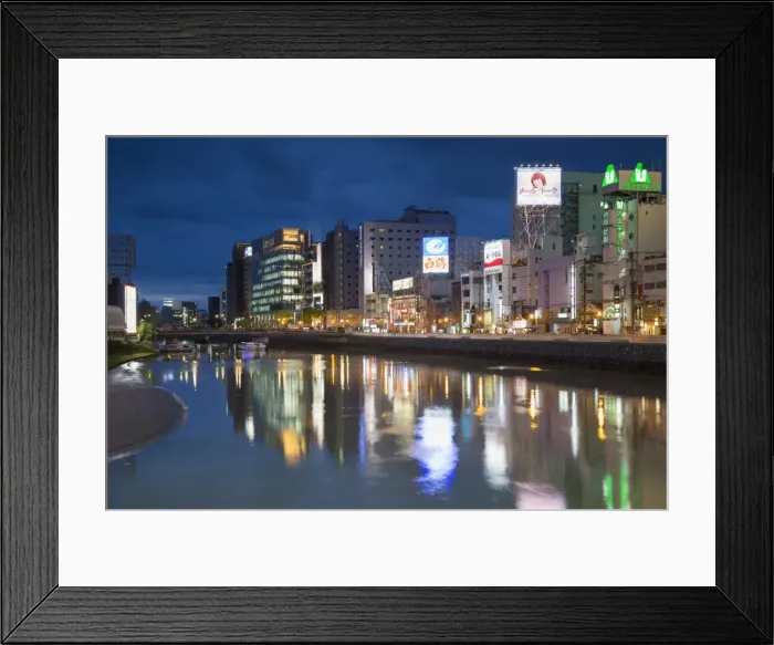 Framed Print : Buildings along Hakata River at dusk, Fukuoka, Kyushu, Japan, Asia Framed Print : Buildings along Hakata River at dusk, Fukuoka, Kyushu, Japan, Asia