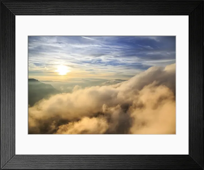 Framed Print : Aerial view of the mountain range of Odle surrounded by clouds, Dolomites, Val Funes Framed Print : Aerial view of the mountain range of Odle surrounded by clouds, Dolomites, Val Funes
