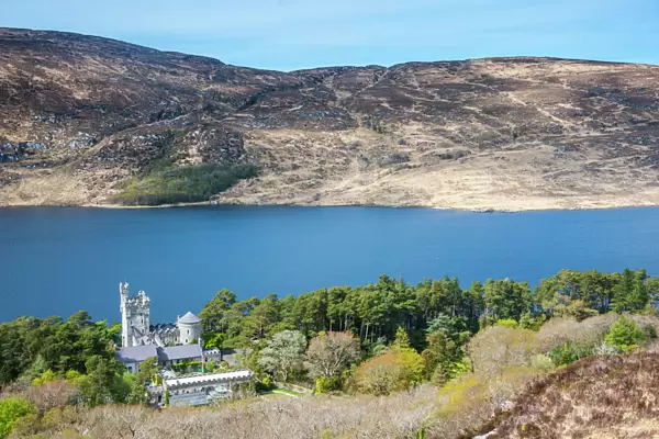 Glenveagh castle on lake Lough Beagh in the Glenveagh National Park, County Donegal