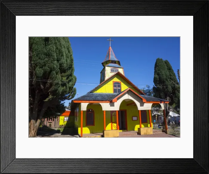 Framed Print : All wood church in the fishing village of Quemchi, island of Chiloe, Chile, South America Framed Print : All wood church in the fishing village of Quemchi, island of Chiloe, Chile, South America