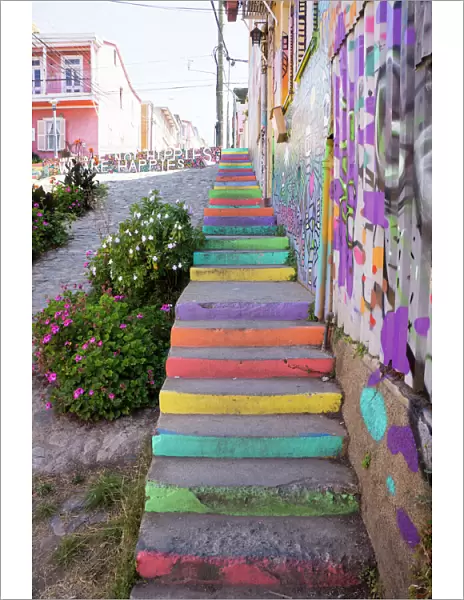 Colourful street, Valparaiso, UNESCO World Heritage Site, Chile, South America