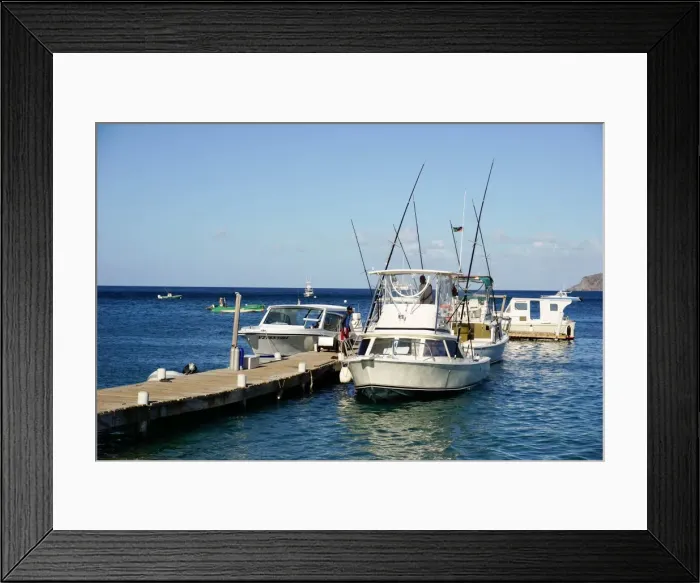 Framed Print : Dock at Oualie Beach, Nevis, St. Kitts and Nevis, Leeward Islands, West Indies, Caribbean