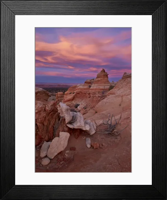 Framed Print : Orange clouds at sunset over sandstone cones, Coyote Buttes Wilderness, Vermilion Framed Print : Orange clouds at sunset over sandstone cones, Coyote Buttes Wilderness, Vermilion
