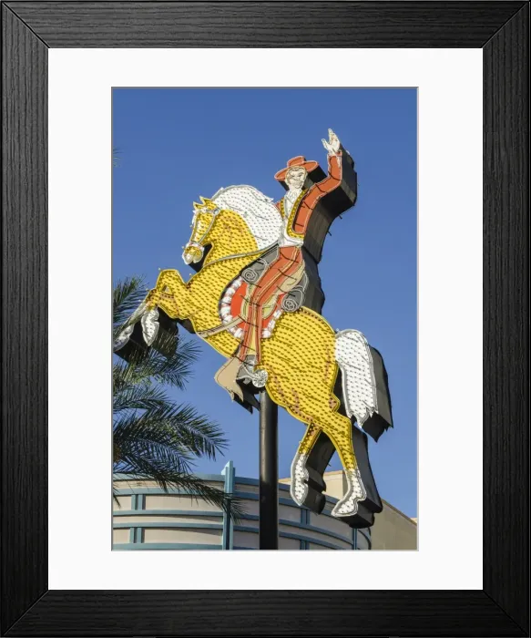 Framed Print : Hacienda Horse and Rider neon was originally installed at the Hacienda Hotel Hotel in 1967 Framed Print : Hacienda Horse and Rider neon was originally installed at the Hacienda Hotel Hotel in 1967