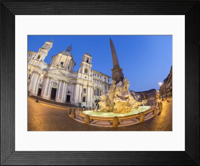 Framed Print : Berninis Fountain of the Four Rivers and church of Sant Agnese in Agone at night Framed Print : Berninis Fountain of the Four Rivers and church of Sant Agnese in Agone at night