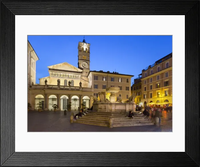 Framed Print : Baroque fountain and Santa Maria in Trastevere at night, Piazza Santa Maria in Trastevere Framed Print : Baroque fountain and Santa Maria in Trastevere at night, Piazza Santa Maria in Trastevere
