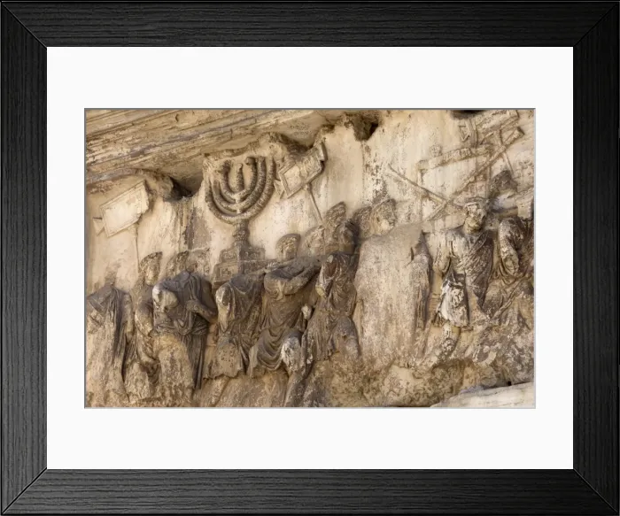 Framed Print : Bas-relief on Arch of Titus showing menorah taken from the Temple of Jerusalem, Roman Forum Framed Print : Bas-relief on Arch of Titus showing menorah taken from the Temple of Jerusalem, Roman Forum