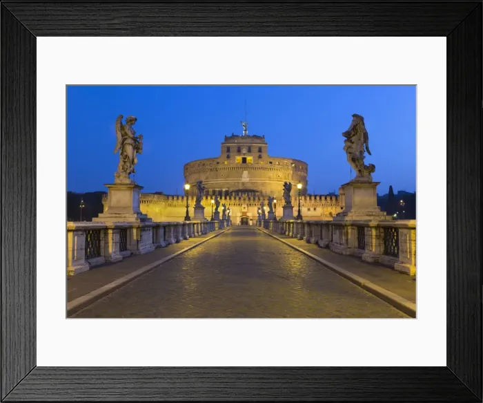 Framed Print : Ponte Sant Angelo with 16th century statues and the Castel Sant Angelo at night, Rome Framed Print : Ponte Sant Angelo with 16th century statues and the Castel Sant Angelo at night, Rome