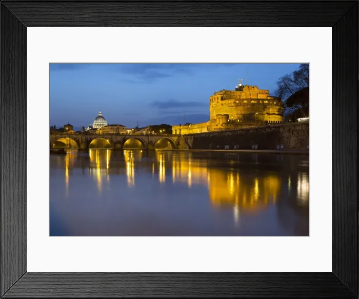 Framed Print : Castel Sant Angelo and St. Peters Basilica from the River Tiber at night, Rome, Lazio Framed Print : Castel Sant Angelo and St. Peters Basilica from the River Tiber at night, Rome, Lazio