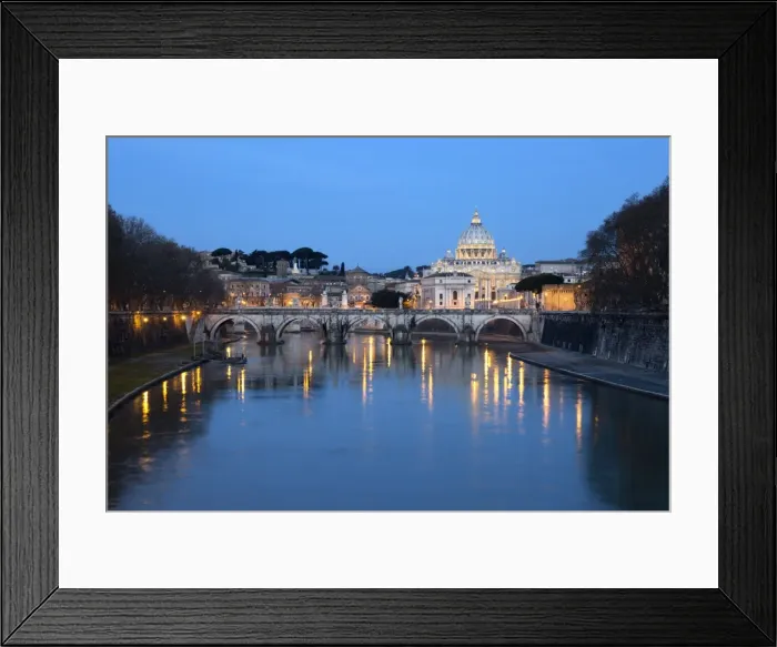 Framed Print : St. Peters Basilica, the River Tiber and Ponte Sant Angelo at night, Rome, Lazio Framed Print : St. Peters Basilica, the River Tiber and Ponte Sant Angelo at night, Rome, Lazio