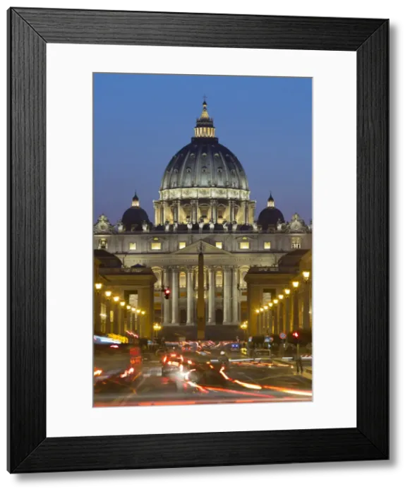 Framed Print : St. Peters Basilica viewed along Via della Conciliazione at night, Rome, Lazio, Italy Framed Print : St. Peters Basilica viewed along Via della Conciliazione at night, Rome, Lazio, Italy