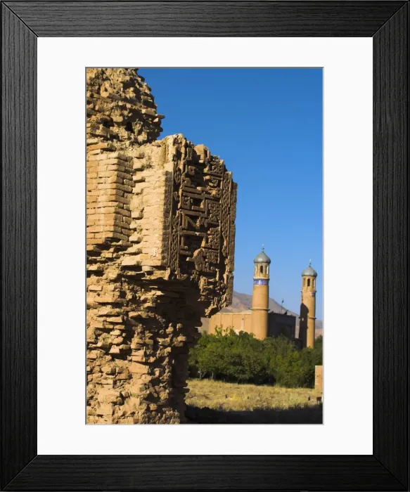 Framed Print : Twelfth century Ghorid ruins believed to be a mausoleum or madrassa, with modern mosque in the background, Jam to Obay, Chist-I-Sharif, Ghor (Ghur) (Ghowr) province Framed Print : Twelfth century Ghorid ruins believed to be a mausoleum or madrassa, with modern mosque in the background, Jam to Obay, Chist-I-Sharif, Ghor (Ghur) (Ghowr) province