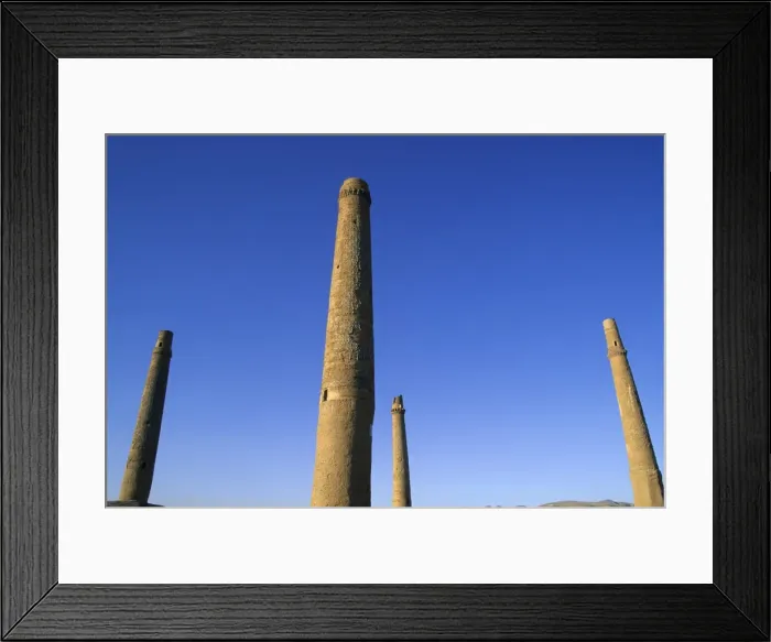 Framed Print : Four of the six remaining minarets marking the corners of the long gone Madrassa built by the last Timurid ruler Sultan Husain Baiquara, within the Mousallah Complex of Gaur Shads mausoleum, Herat Framed Print : Four of the six remaining minarets marking the corners of the long gone Madrassa built by the last Timurid ruler Sultan Husain Baiquara, within the Mousallah Complex of Gaur Shads mausoleum, Herat