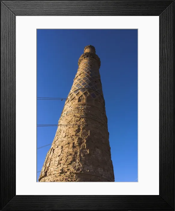 Framed Print : Minaret supported by steel cables to prevent it from collapse, a project undertaken by UNESCO