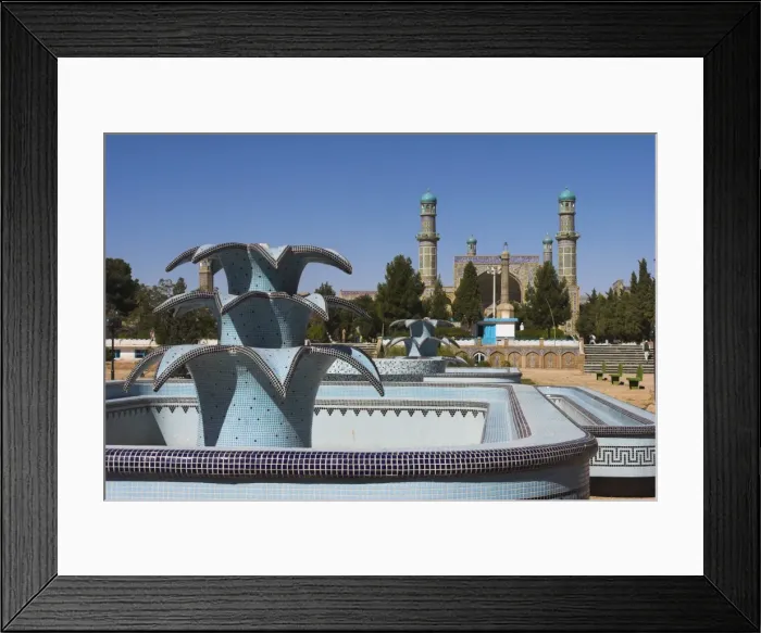 Framed Print : New fountain in front of the Friday Mosque or Masjet-eJam, built in the year 1200 by the Ghorid Sultan Ghiyasyddin on the site of an earlier 10th century mosque, Herat, Herat Province Framed Print : New fountain in front of the Friday Mosque or Masjet-eJam, built in the year 1200 by the Ghorid Sultan Ghiyasyddin on the site of an earlier 10th century mosque, Herat, Herat Province