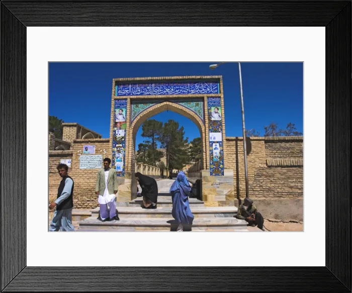 Framed Print : Pilgrims at main entrance arch, Sufi shrine of Gazargah, Herat, Herat Province Framed Print : Pilgrims at main entrance arch, Sufi shrine of Gazargah, Herat, Herat Province