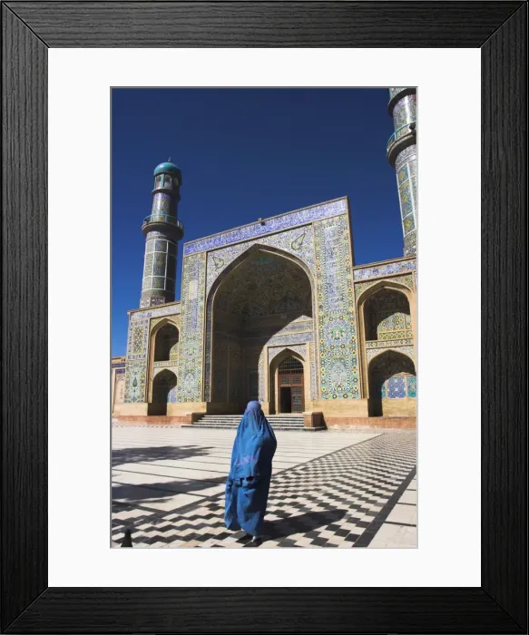 Framed Print : Lady wearing a blue burqua outside the Friday Mosque (Masjet-e Jam), Herat Framed Print : Lady wearing a blue burqua outside the Friday Mosque (Masjet-e Jam), Herat