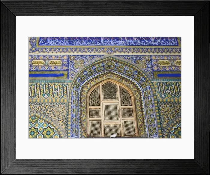 Framed Print : Famous white pigeon sits below window, Shrine of Hazrat Ali, who was assassinated in 661 Framed Print : Famous white pigeon sits below window, Shrine of Hazrat Ali, who was assassinated in 661
