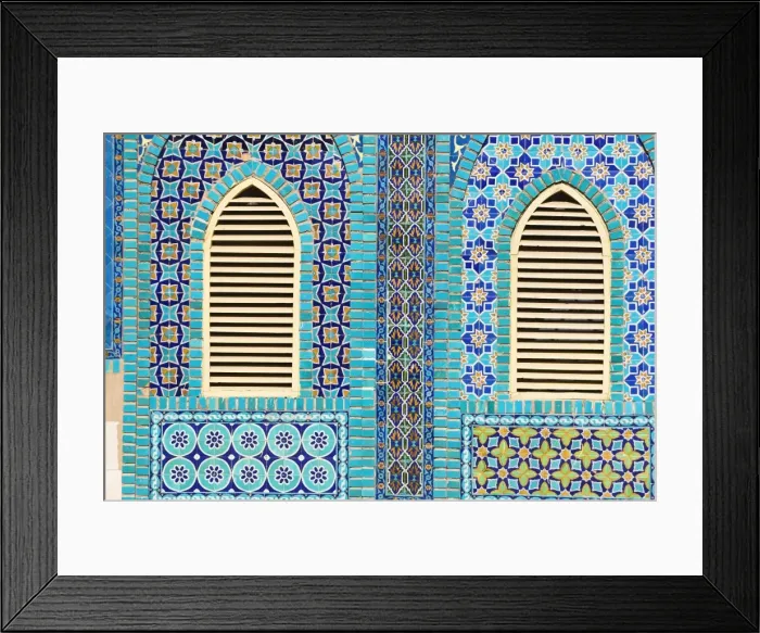 Framed Print : Tiling round shuttered windows, Shrine of Hazrat Ali, who was assissinated in 661 Framed Print : Tiling round shuttered windows, Shrine of Hazrat Ali, who was assissinated in 661