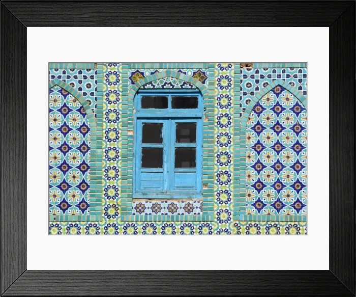 Framed Print : Tiling round blue window, Shrine of Hazrat Ali, who was assissinated in 661 Framed Print : Tiling round blue window, Shrine of Hazrat Ali, who was assissinated in 661