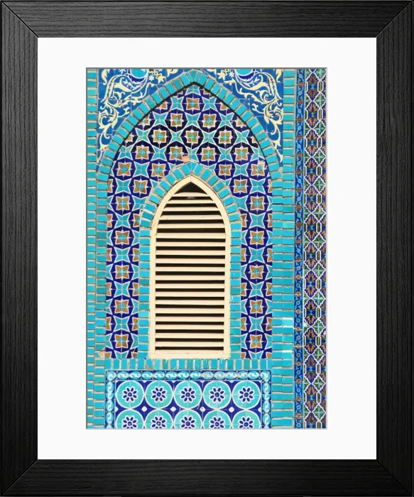 Framed Print : Tiling round shuttered window, Shrine of Hazrat Ali, founded in the 12th century Framed Print : Tiling round shuttered window, Shrine of Hazrat Ali, founded in the 12th century